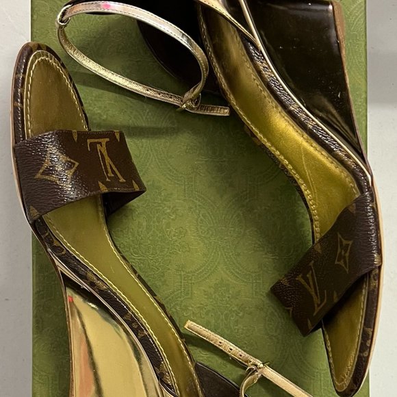 Louis Vuitton Brown and Gold LV Heels - Picture 1 of 3